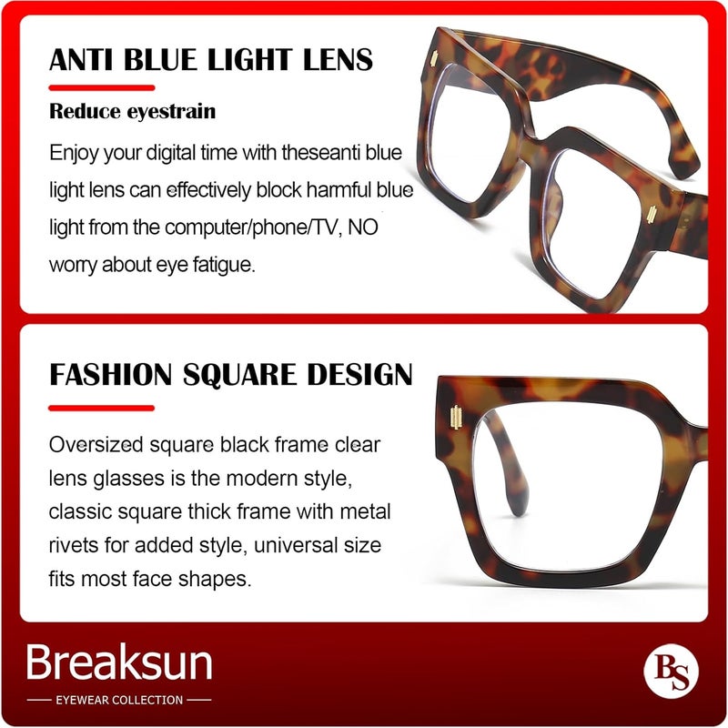 Breaksun Fashion Oversized Blue Light Blocking Glasses for Women Men Trendy Big Square Frame Computer Eyeglasses - Image 5